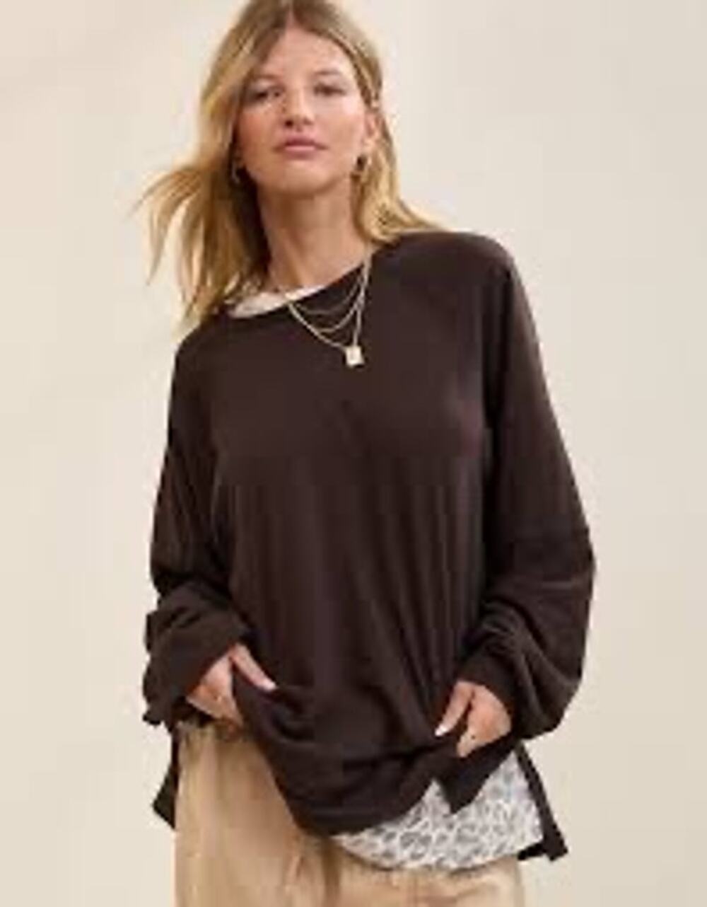 Aerie Cozy Long Sleeve Oversized Boyfriend T-Shirt nwt